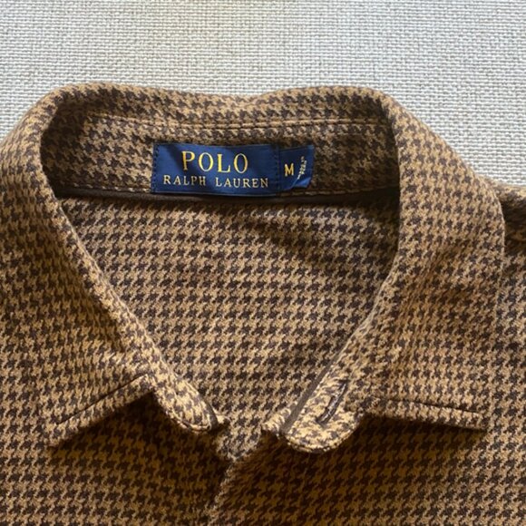 Ralph Lauren Vintage Men's Brown Two Pocket Houndstooth Long Sleeve Shirt Medium - Picture 6 of 15
